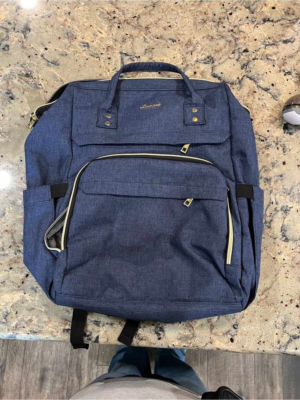Unbranded Navy Blue Backpack with Gold Trim